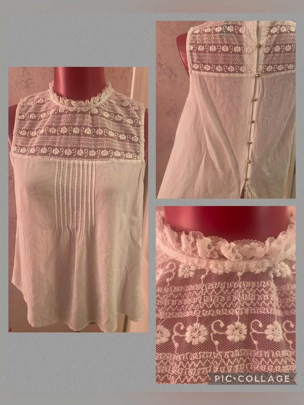 Sleeveless loose fitting top with lace detail from H&M size 8